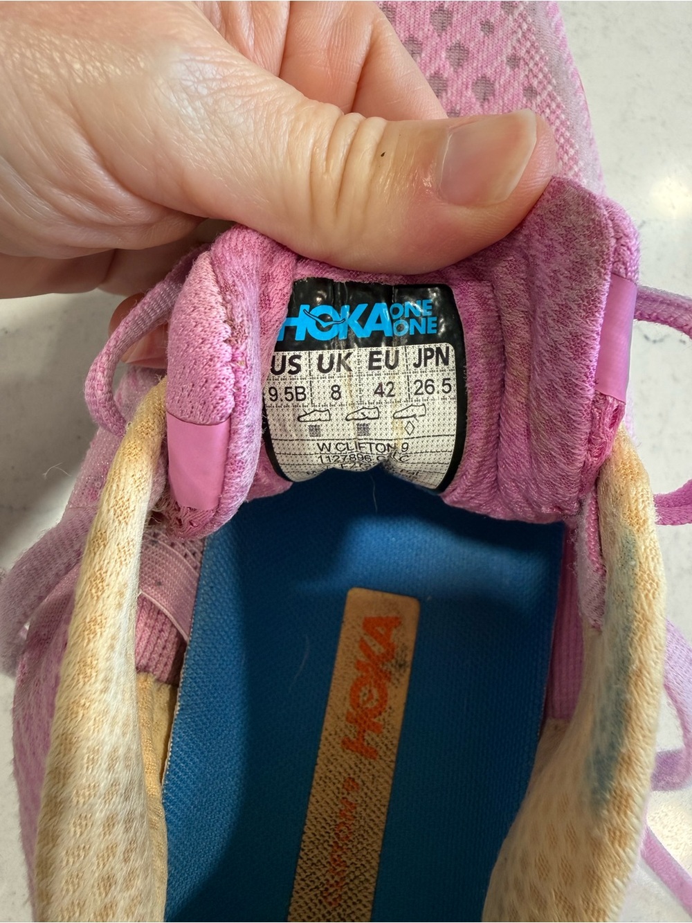 HOKA ONE Clifton 9 Women’s Mesh Lace-Up Running Sneakers Pink Blue - Picture 8 of 8
